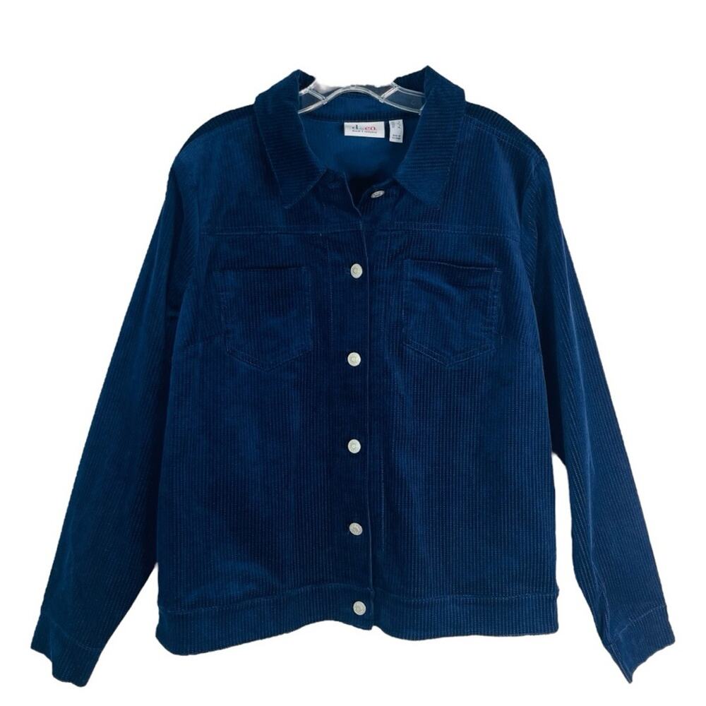 D & Co blue corduroy ribbed button stretch preppy coastal jacket large